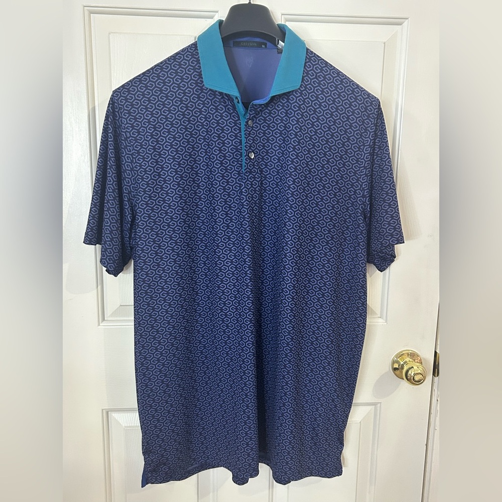 Greyson Performance Golf Polo Men’s XL Stretch Geometric Contrast Collar Blue